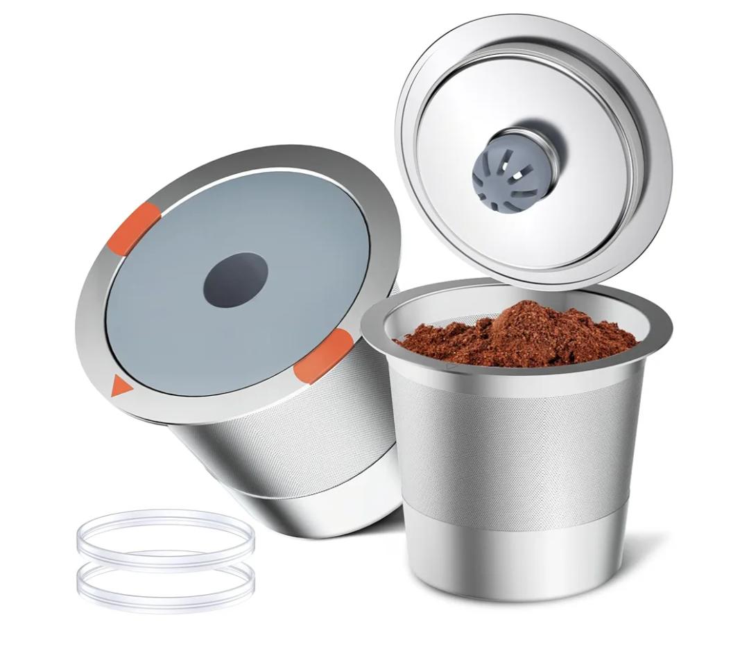 Noalto Reusable K Cups and Coffee Pods,Universal stainless steel k Cups for Keurig 2.0 and 1.0 Coffee Makers machine(2pack)