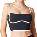 Move With You Sleeveless Spaghetti Strap Padded Sports Bra Tank Tops Square Neck Double Layer Workout Fitness Basic Crop Tops, Size S