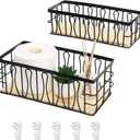 DEAYOU 2 Pack Small Metal Wire Basket, Wall Mounted Hanging Storage Bin with Wooden Base, Nesting Bathroom Organizer Tray for Toilet Paper, Napkin, Guest Towel, Kitchen, Pantry, 2 Size, 11" and 10"