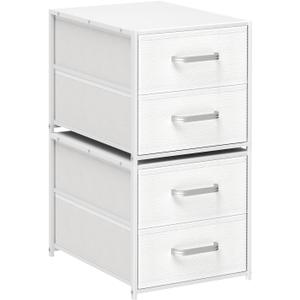 Homsorout Stackable Storage Drawers - 2 Tier Closet Organizer with Metal Handles and Metal Frame, Fabric Dresser with Collapsible Bins for Bedroom, Dorm, Office, White, 2 Pack