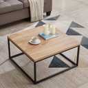 CENSI 30-Inch Natural Oak Square Coffee Table Ottoman for Living Room, Mid-Century Modern, Light Wood