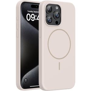 Miracase Magnetic for iPhone 15 Pro Max Case, [Soft Anti-Scratch Microfiber Lining], Compatible with MagSafe, Liquid Silicone Case Shockproof Drop Protection Phone Case for 15 ProMax, Sand