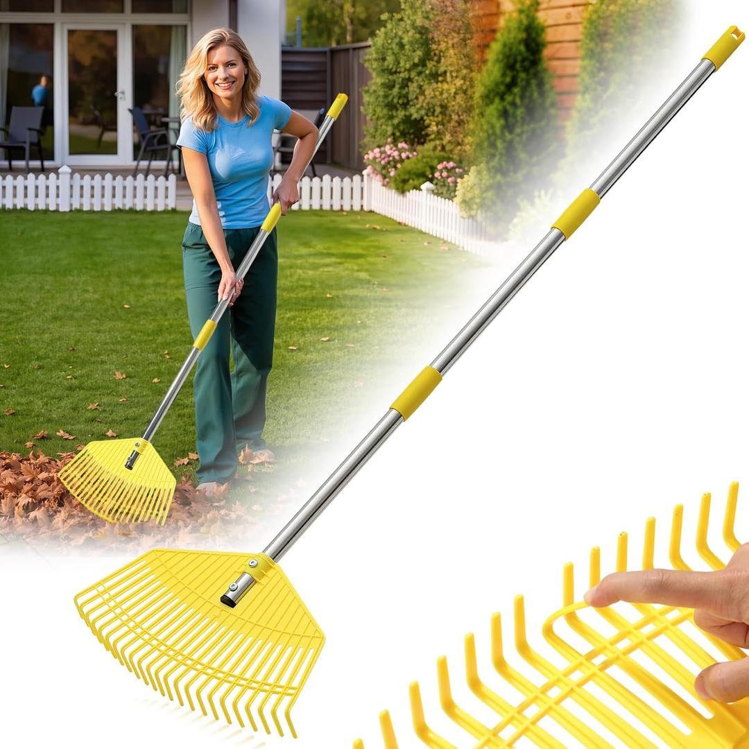Garden Rake for Leaves - Extra Wide 17" Leaf Rake,Lightweight Long Handle for Women Seniors Kids Effortless Clean-Up,23 Non-Clog Flexible Tines for Lawn-Friendly,65 Adjustable Plastic Rakes for Yard