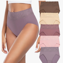 Wealurre Womens Underwear Cotton Bikini Panties for Women High Waisted Lace Hipster Stretch Briefs for Ladies 5 Pack L