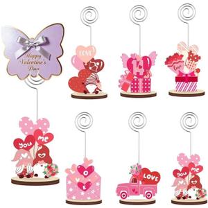 12 Pcs Valentine's Day Wood Place Card Holders Valentine's Day Decorations for Table, Photo Holders Sign Messages Cards Stand Display for Wedding Valentines Day Party Table Decor