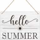 8"X10" Hello Spring Hanging Wooden Plaque - 1 Wood Sign & 1 Sisal Rope, Rustic Retro Welcome Hanger for Front Door Farmhouse, Home & Office Decorations(Light) - E04