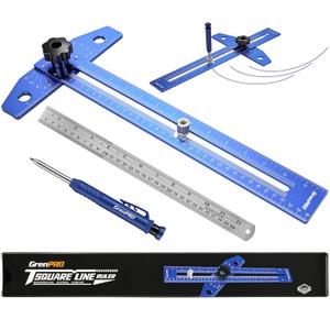 GRENPRO Woodworking Scriber Marking Line Ruler with Carpenter Pencil & Metal Ruler, Adjustable Aluminum Alloy Sliding T-Square Ruler, Measuring Angle Finder with Adjustment Scale,Drawing Aid Rule tool