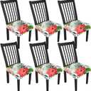 Stretch Dining Chair Seat Covers Set of 6,Dining Chair Slipcovers, Floral Printed Chair Covers,Soft Fabric Washable Upholstered Chair Seat Protector, No Rear Covers for Home Kitchen Dining Room (Summer Flowers B)