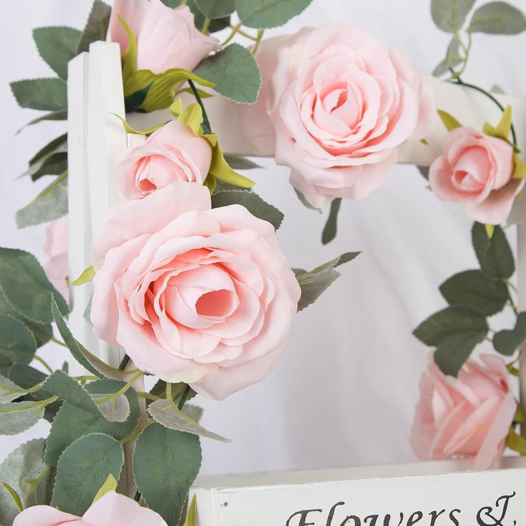 TELDRASSIL 4Pcs(26 FT) Artificial Rose Vine Fake Flower Garland Fake Silk Rose Hanging Vine for Wedding Party Background Arch Garden Background Decoration (Pink)