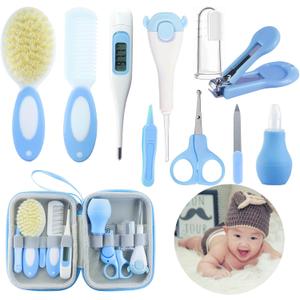 Baby Care Kits,Baby Grooming Kit,10 in 1 Newborn Essentials Must Haves,Baby Nail Clippers Baby Brush Baby Comb Earpick Nose Cleaning Tool Baby Nail File Nursing Baby Kit Blue