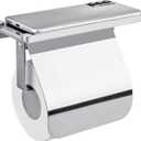 Toilet Paper Holder with Phone Shelf and Waterproof Cover, SUS 304 Stainless Steel Tissue Roll Storage Rack (Polished Chrome) (Medium)
