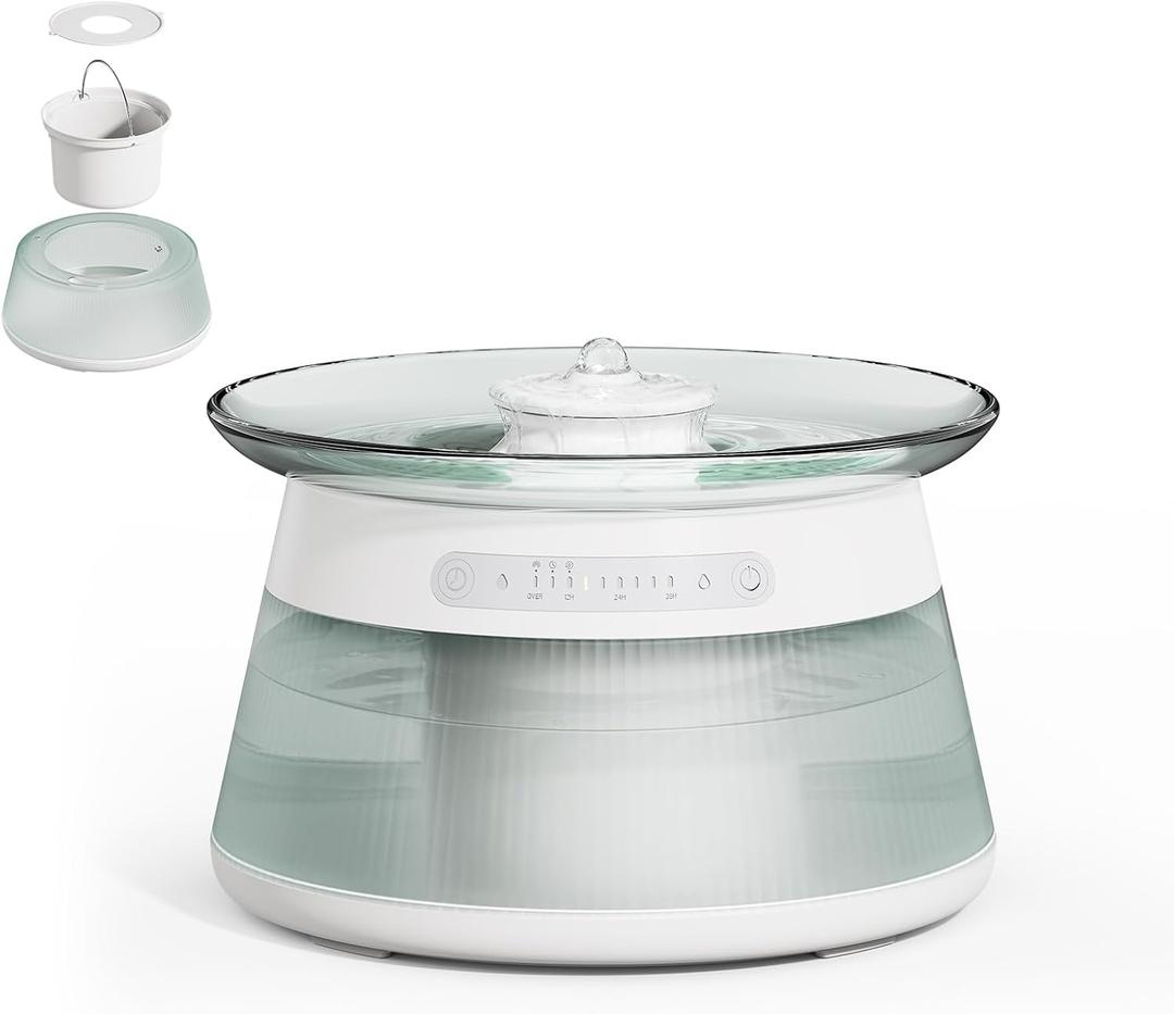 Glass Smart Pet Water Fountain,Cat Drinking Water Fountain Bowl No Filter,Battery Operated Filterless Pet Water Fountain