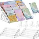 Roowest 2 Pack 5 Tier Acrylic Card Display Stand with 4 Mini Triangle Display Holder for Greeting Sports Cards, Postcards, Stickers Brochures, Business Cards for Office Home Desk Vendor Events Booth