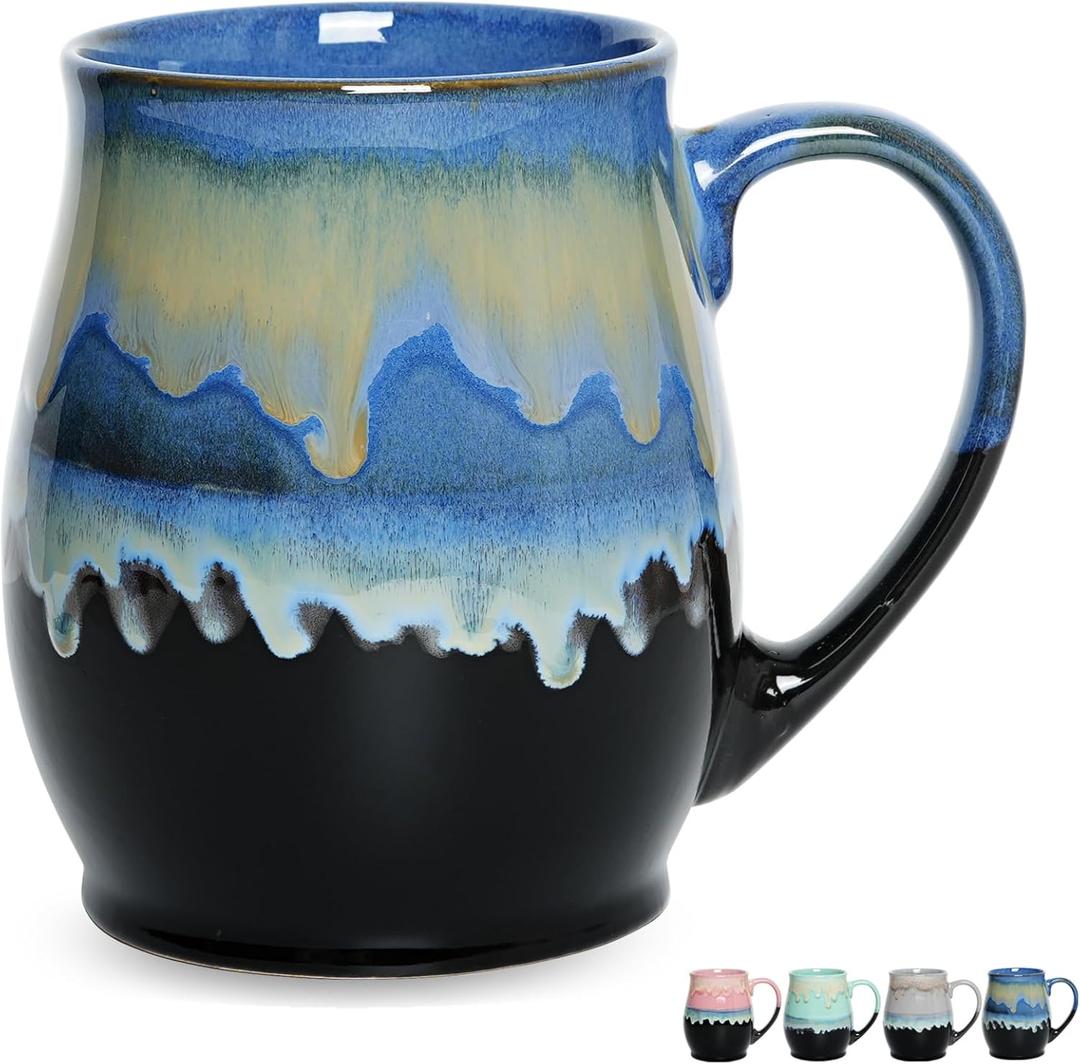 Bosmarlin Extra Large Ceramic Coffee Mug, 25 Oz, Dishwasher and Microwave Safe, Big Oversized Tea Cup, Reactive Glaze (Blue)