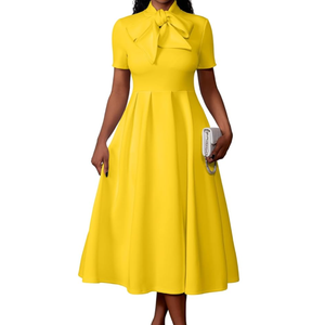 Memoriesea Women's Elegant Casual Short Sleeve Work Party A-Line Dress with Pockets
M