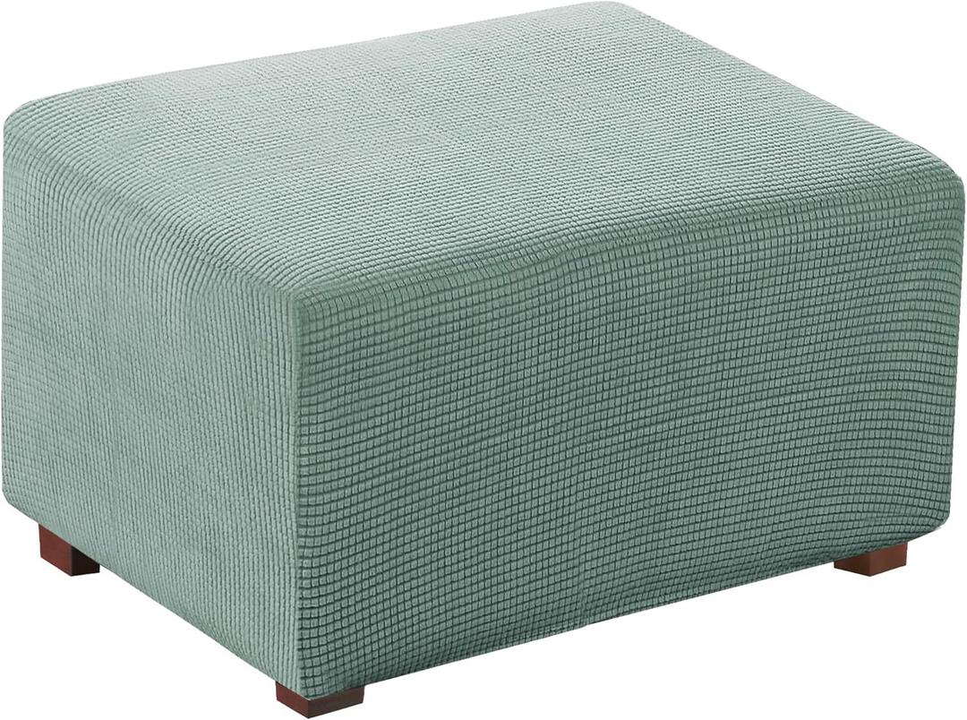 Flamingo P Stretch Jacquard Universal Ottoman Cover, Easy Fitted Oversized Storage Ottoman Covers Slipcover,High Elasticity Furniture Protector (X-Large, Sage)