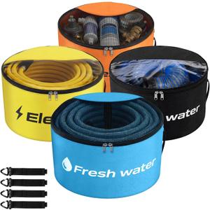 RV Sewer Hose Storage 4 Packs, Two-Way Zipper Closures and Visible Cover for RV Storage And Organization, Waterproof Accessories Bag for Garden Fresh Water Hoses Electrical Cords Camper Tools