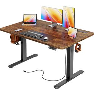Huuger Electric Standing Desk with Power Outlets and USB-C Port, 47 X 24 Inch Height Adjustable Desk, Sit Stand Desk for Home Office, Computer & Gaming Desk with 4 Presets, Rustic Brown, 47.2 x 23.6 inch