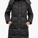 LONDON FOG womens Chevron Coat With Faux Fur Trimmed Hood, Black, Medium