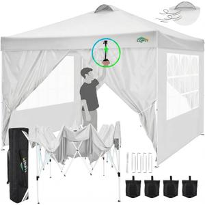 COBIZI 10x10 Pop Up Canopy Tent, One Push Outdoor Gazebo with 4 Removable Sidewalls & Air Vent, Waterproof Commercial Easy Up Adjustable Canopy with 4 Sandbags, 4 Stakes & 8 Ropes for Party, White