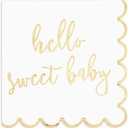50 Pack Scalloped Hello Sweet Baby Napkins for Baby Shower Decorations (6.3 In)