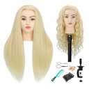Sirydtm 28" Mannequin Head with Human Hair Light Blonde 80% Real Hair Blue Eyes Styling Practice Mannequin Head Doll Head for Cosmetology & Hairdresser with Free Clamp Stand and Tools（613#）