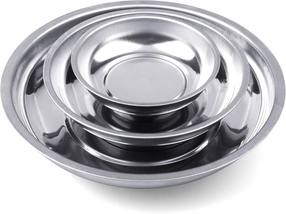 HORUSDY Magnetic Tray | 3-Piece | Round Magnetic Parts Tray | 3 Inch 4 Inch 6 Inch Magnetic Tray for Mechanic's | Stainless Steel