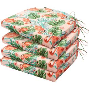 HARBOREST Outdoor Chair Cushions Set of 4, Water Resistant Patio Chair Cushions with Ties, Outdoor Seat Cushions for Patio Furniture, 17"x16"x2", Flamingo