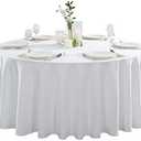 Restaurantware Table Tek 120 Inch Table Covers 10 Round Wedding Tablecloths - Washable Wrinkle-Free White Polyester Banquet Tablecloths Hemmed for Parties Holidays or Buffets