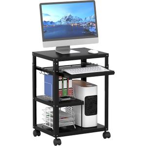 AV Presentation Cart with Keyboard Tray Mobile AV Cart Stand Metal Media Cart with Wheels for Projector Height Adjustable Computer Workstation Presentation Cart for School Classroom Office