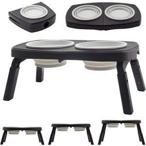 Raised Dog Bowl Elevated Bowls for Large or Medium Pet SIMMOUDE Double Food and Water Bowls with Stand 3 Adjustable Heights Collapsible Feeding Table Portable Outdoor Travel Hiking (Grey)