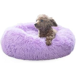 Purple Dog Bed for Small Dogs 19 Inch Donut Cuddler Plush Cat Calming Bed Machine Washable, Non-Slip Fluffy for Joint-Relief and Sleep Improvement