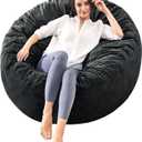 Bean Bag Chairs for Adults - Memory Foam Furniture BeanBag Chair - Kids/Teens Sofa with Soft Micro Fiber Cover - Round Fluffy Couch for Living Room Bedroom College Dorm - Carbon Black (Medium)
