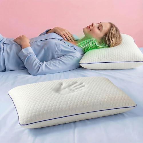 COMFORTO Classic Memory Foam Pillow – Classic Size Cooling Cervical Neck Pillow – Firm Support for Side & Back Sleepers, Pain Relief Pillow for Snoring & Shoulder Tension (White, Standard)