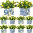 Giegxin Blue Tiles Lemon Table Centerpiece Decor Amalfi Coast Box Decorations with Artificial Lemon Branches for Capri Mediterranean Positano Wedding Birthday Party Decor(4 Sets)
