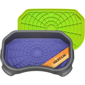 Neater Pets Neat-LIK Dog Lick Mat w/Mess-Proof Tray, Lick Mat for Dogs, Cats, Puppy, Reduces Anxiety & Boredom, Peanut Butter Slow Feeder, Interactive Treat Licking Pad (Purple & Green/Gunmetal)