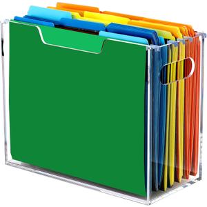 DINGHUO Acrylic File Organizer for Desk, Letter Size Hanging File Folder Holder with Handles, Clear Portable Storage Box for Office Home School -1 Pack