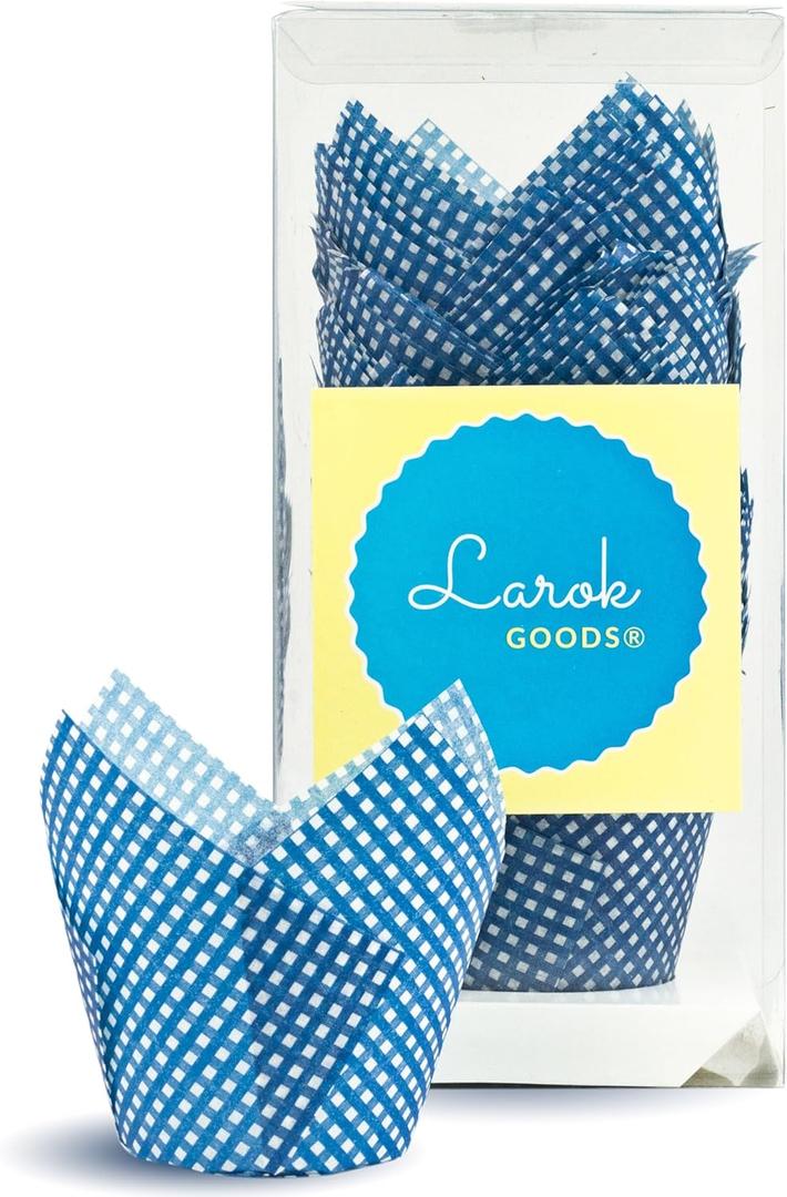 Tulip Baking Cupcake Liners: 100 Liner Count Cupcake and Muffin Wrappers (Blue Checkered)