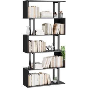 Gadroad 5-Tier Geometric Bookcase, S Shaped Bookshelf, Wood Decorative Storage Shelving, Modern Freestanding Display Shelves, Tall Book Shelf Unit for Living Room Bedroom, Black Gadroad 5-Tier Geometric Bookcase, S Shaped Bookshelf, Wood Decorative Storage Shelving, Modern Freestanding Display Shelves, Tall Book Shelf Unit for Living Room Bedroom, Black