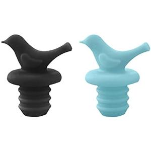 OGGI Little Bird Silicone Wine Stoppers, 2 Pcs Decorative Set, Reusable & Cute for Wine & Beer Bottles DIY Craft (Black, Blue) And Birthday Candy