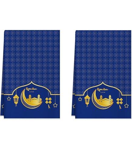 BOTB LIHM Eid Al-Fitr Ramadan Kareem Blue Golden Castle Lantern Stars and Moon Kitchen Towels Dish Towels 18x26 Inch Home Decorations Hand Towels Set of 2 Drying Dishcloth