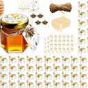Adabocute Honey Pot, Mini Honey Jars with Wood Dipper, Gold Lid, Bee Pendants, Beige Gift Bags, Thanks for Beeing Here Tags, Mini Honey Jars for Baby Shower Favors Wedding Favors, 60 Pack