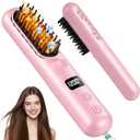 Go Brush Pro 2026, Cordless Hair Straightener Brush, Mini Hair Straightener with 3 Temperature Settings, Portable Hair Straightener Brush with MCH Heating and Ionic & Ceramic Care for Women (Pink)