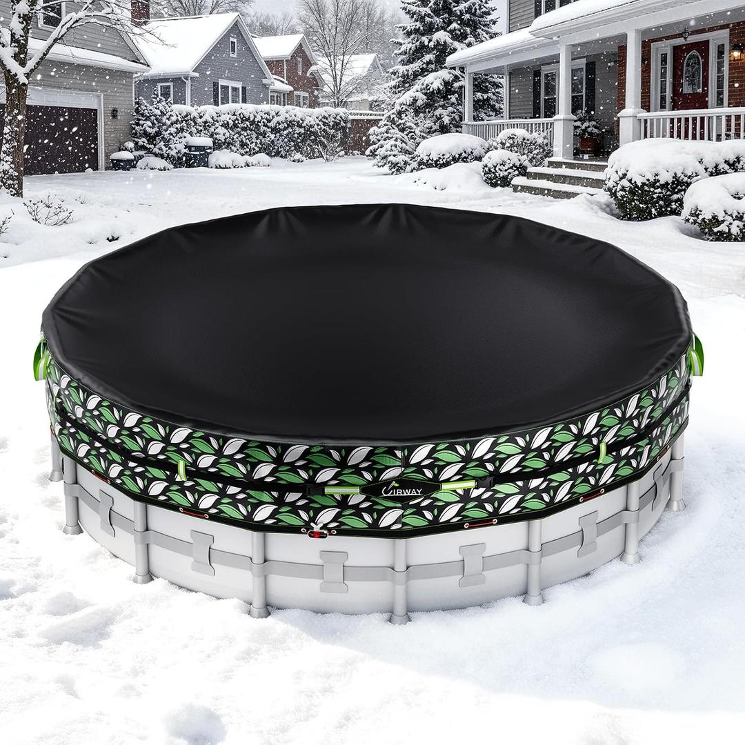 UIRWAY 2026 Upgrade 21FT Round Winter Pool Cover [ 200GSM ] Heavy Duty Pool Cover for Above Ground Round Pools Swimming Pool Cover Winch and Cable Set