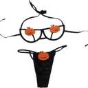 Halloween Lingerie Sexy Pumpkin Bikini Anime Devil Cosplay Costume Goth Harness Bra and Panty Set Festivals Rave Outfit Black