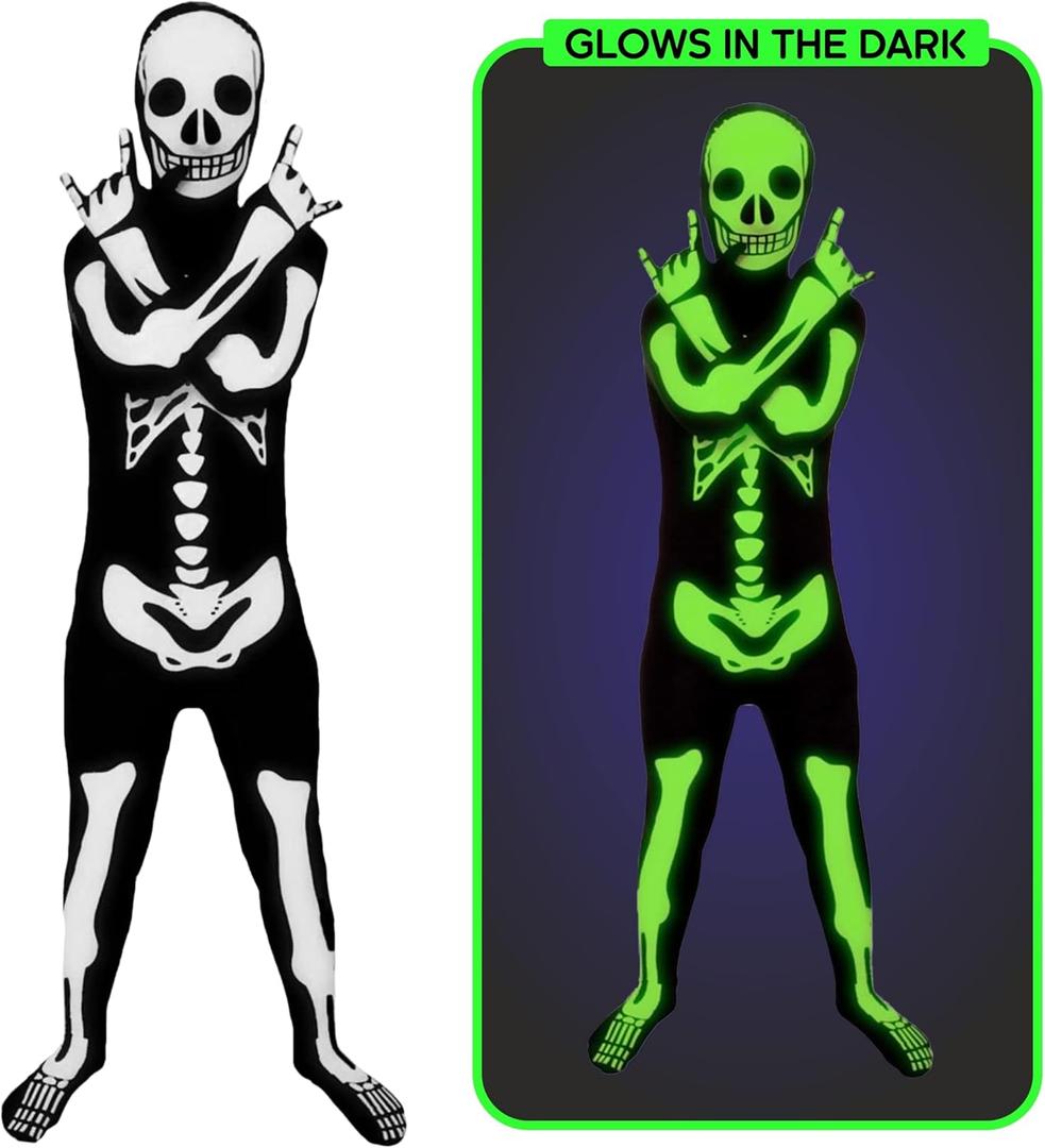 Morphsuits Skeleton Costume Kids, Glow In The Dark Skeleton Costume, Halloween Costumes for Kids, Boys Halloween Costume (Medium)