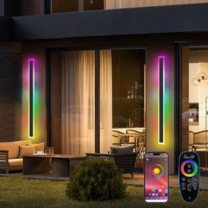 Outdoor RGB Long Wall Lights, 23.6inch 2 Pack RGB/Warm/White Dimmable Modern Led Wall Lighting, Ip65 Waterproof Long Wall Sconce with Remote and APP Control for Outdoor/Indoor