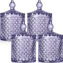 Aoriher 4 Pcs Crystal Glass Candy Jar Set with Lids Home Decorative Storage Jars for Apothecary, Bathroom, Kitchen, and Pantry, Ideal for Cotton Swabs and Jewelry(Medium,Light Purple)