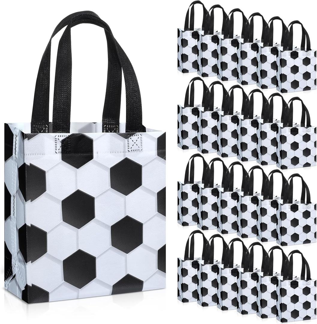 Huhumy 24 Pcs Soccer Party Favor Bags Treat Goodie Snack Gift Bags with Handles for Sports Team Gift Birthday Party Supplies