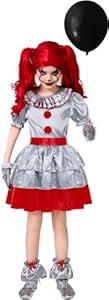 SIZGAROOT Scary Clown Costume for Kids Girls Creepy Killer Clown Costume for Girls Halloween Costume for Girls (8-9 Years)